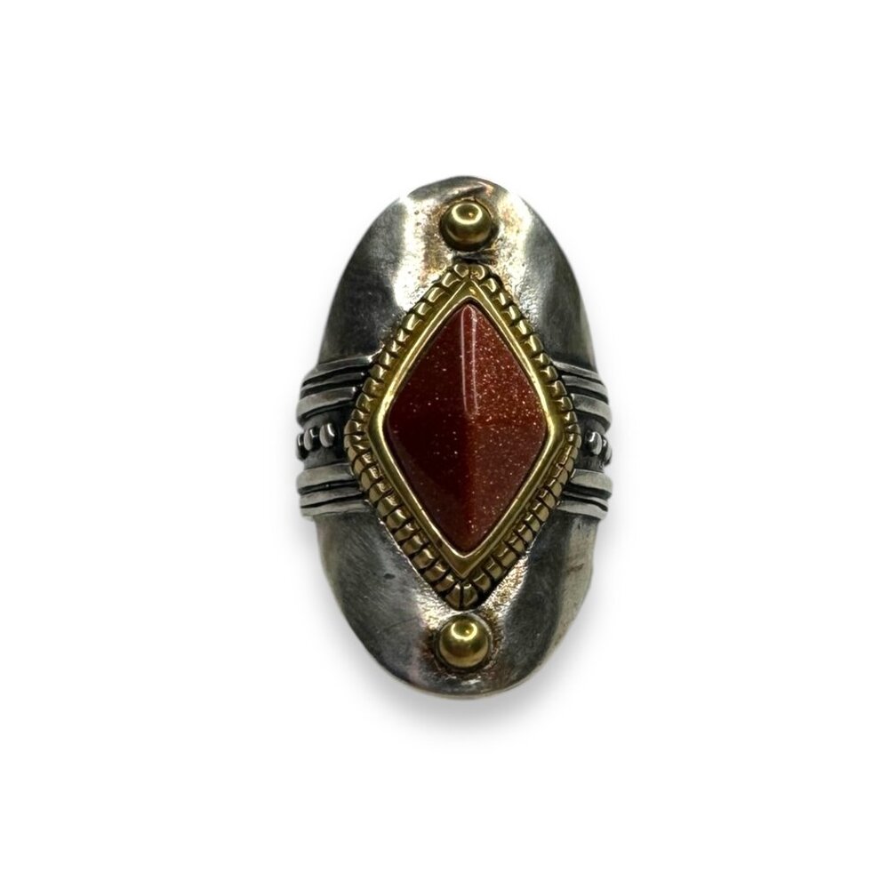 Silpada Sterling Silver Goldstone Ring Brass Accents Size 5.25